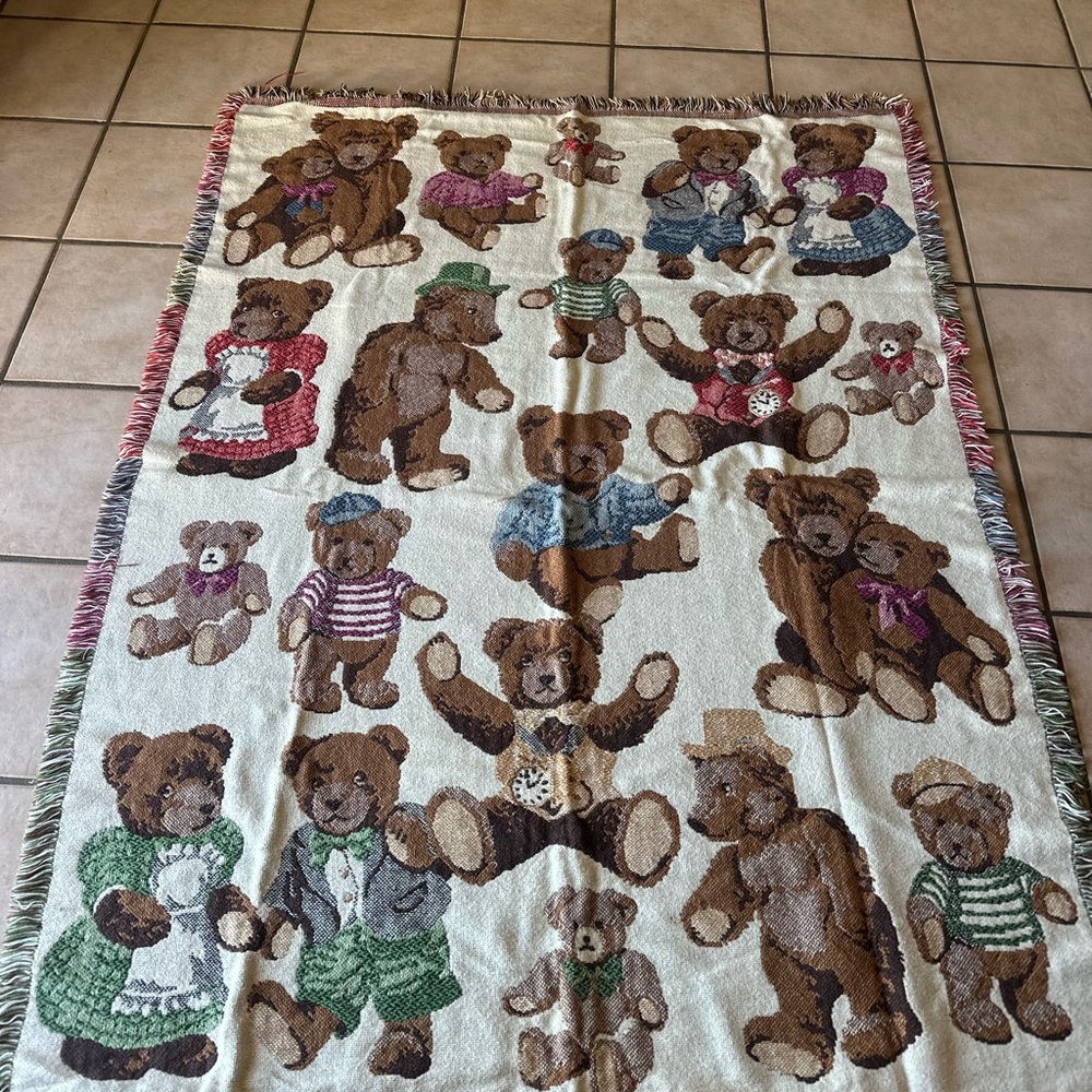 Vintage Teddy Bear Woven Tapestry Throw Blanket 3x5 ft Tapestry Textile